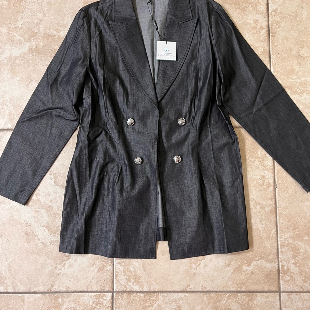Ming Wang Women's Black Double-Breasted Blazer Coat